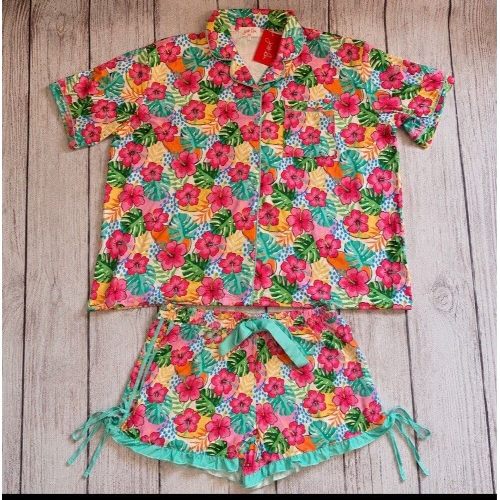 Jess Lea Time To Tango Pajama Set Womens 3XL Tropical Floral Ruffle Shorts C1